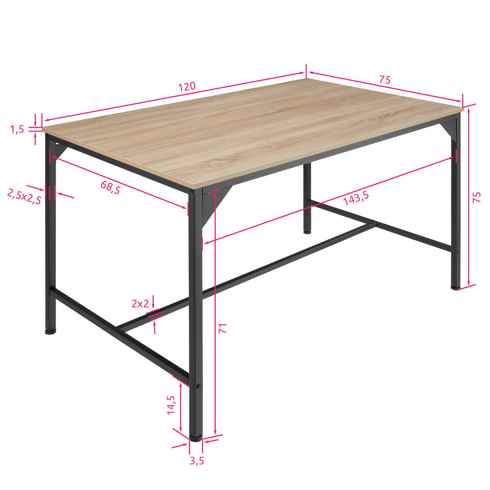 tectake - Eettafel industrieel lichtbruin - 120 x 75 x 75 cm - 404345